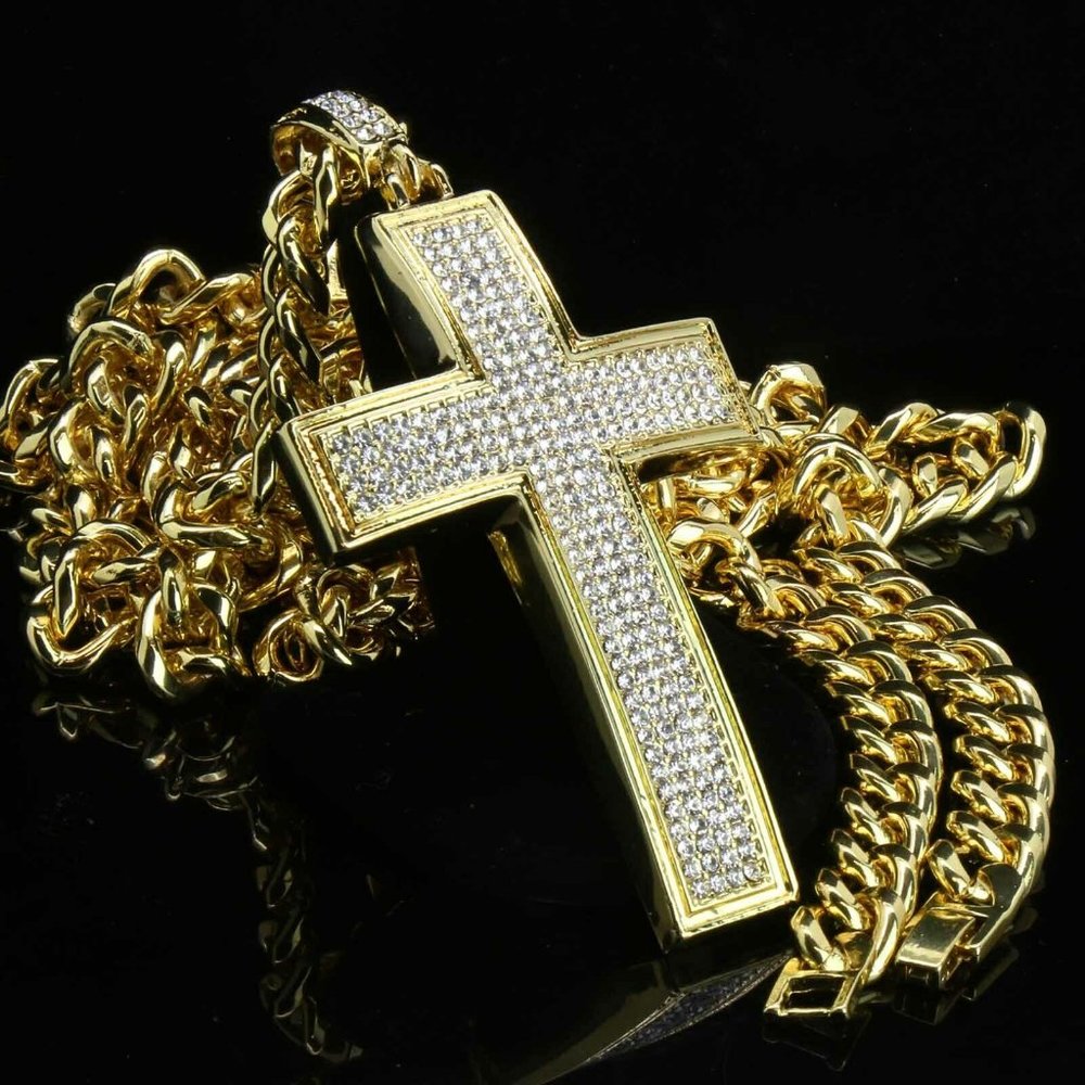 14k Gold Cross 30" Cuban Chain + Pendant
